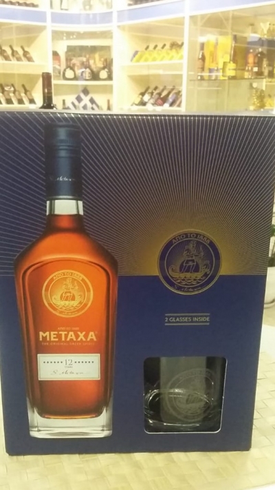 МЕТАКСА 12* (METAXA) 0,7л. в подарочном коробе с 2 стаканами